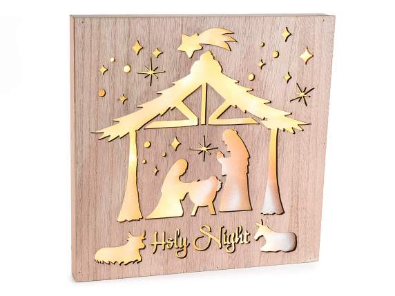 Cuadro Belén de madera Natividad con luz LED